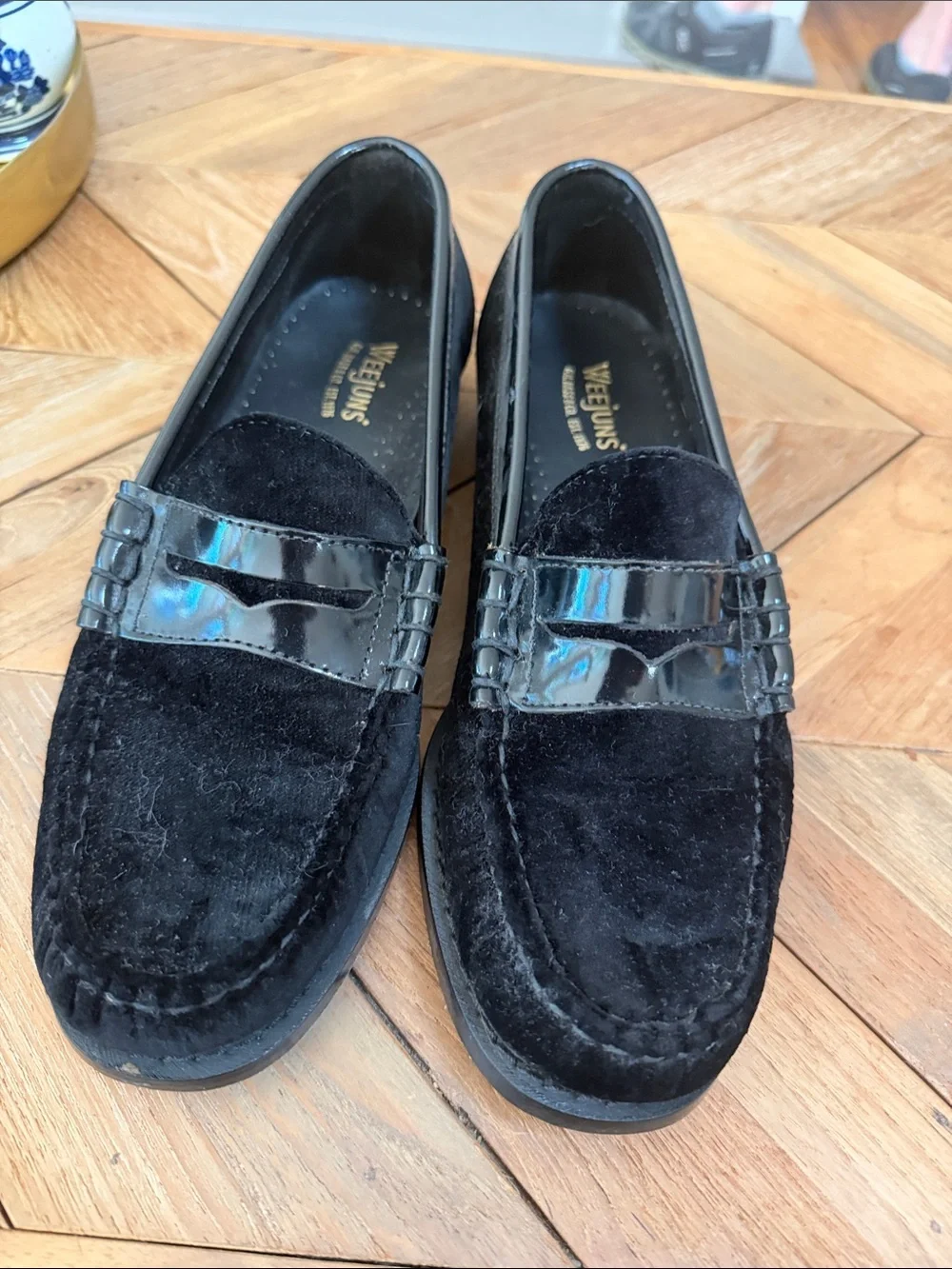 Men's Black velvet and Patent Penny Loafers